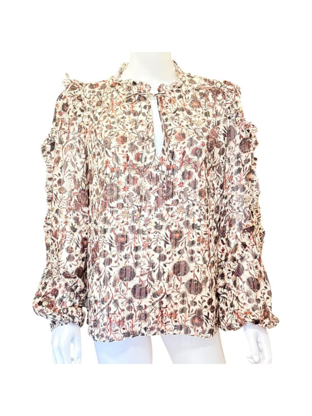 Marie Oliver Blouse Womens S Multicolor Floral Viscose Silk Boho Style